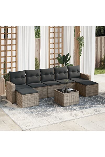 vidaxl Garden sofa set with cushions, 8 pieces, grey, polyrattan