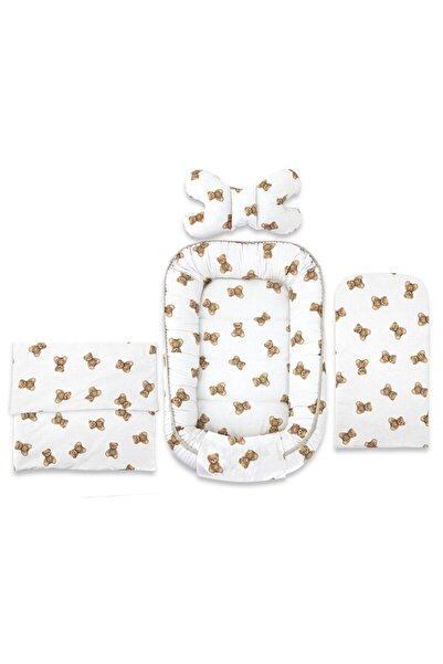 Qmini Set 4 in 1 Cosulet bebelus, Qmini, Baby Cocoon 75x55 cm, Din bumbac cer...