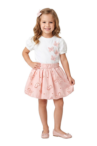mycuess Girl's Butterfly Detailed Blouse and Balloon Skirt 2-Piece Set 2-5 Ye...