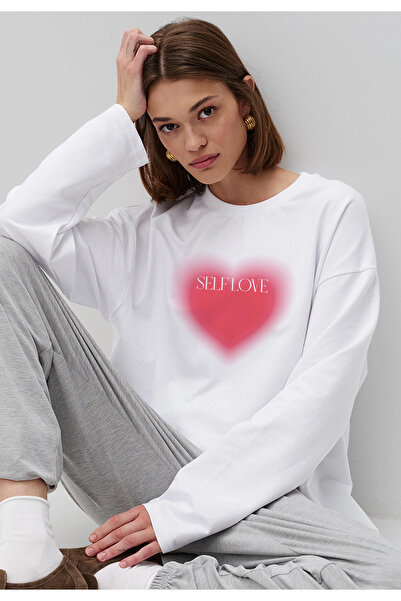 Jose Clothing White Printed Long Sleeve Cotton T-Shirt Suitable for Hijab