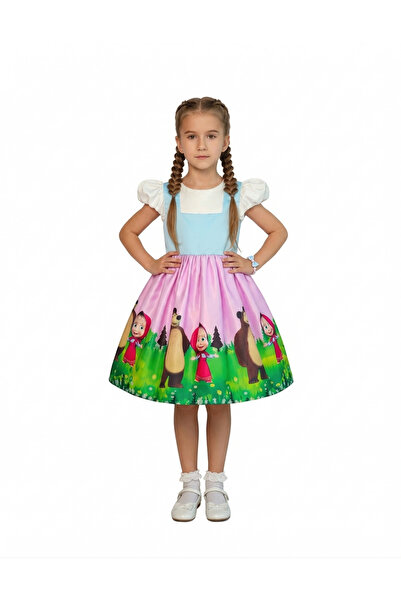 Bidani - Character Print Party Dress with Puff Sleeves - Multicolor - 1Y to 10Y