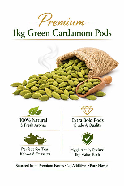 Ahmad Premium 1000-g Green Cardamom Pods – Whole, Fresh Aroma, Extra Bold Quality