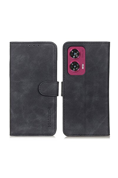 KHAZNEH Retro Leather Θήκη Πορτοφόλι Black (Motorola Edge 50 Fusion 5G)