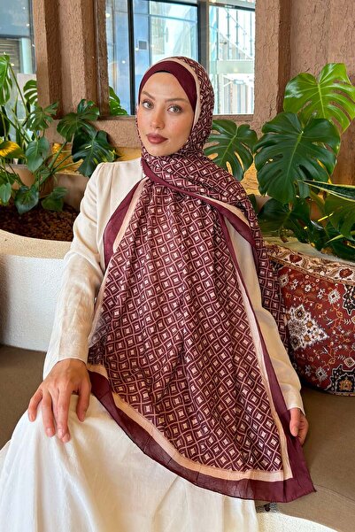 lamelif Ethnic Pattern Bamboo Shawl Burgundy
