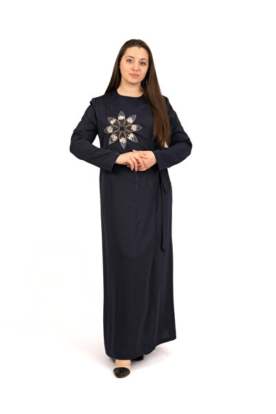 derin store Çiçek Nakışlı Yandan Bağlamalı Kuşaklı Abaya/Ferace