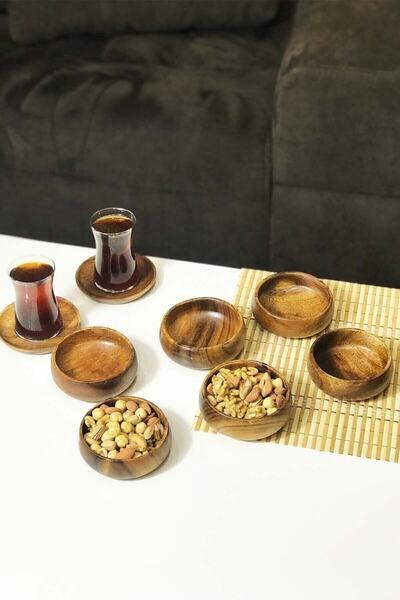 ACELEYOLLA Lizy Akasya 6-Piece Bowl Snack Set Natural Wood Presentation Bowl