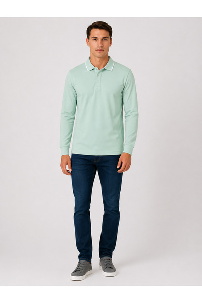 brz braazi Mint Men's Buttoned Polo Collar Oysho Sweatshirt