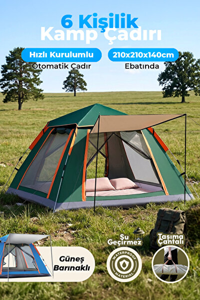 auhma Outdoor AC6636 6 Kişilik Otomatik Kamp Çadırı Yeşil 210x210x140 cm | Su...