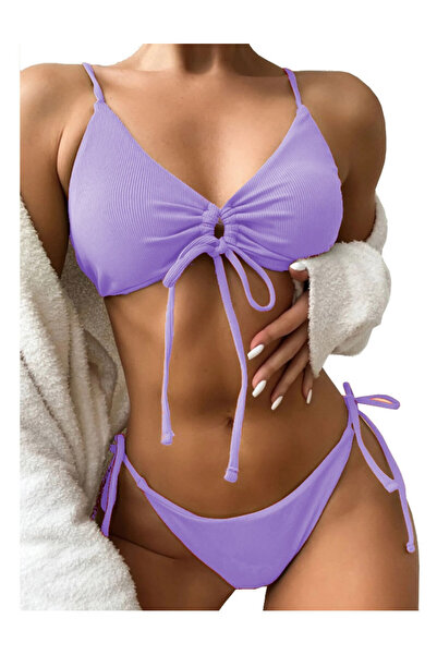 SNM Women's bikini, SNM, 40, purple, two pieces, striped material, triangle c...