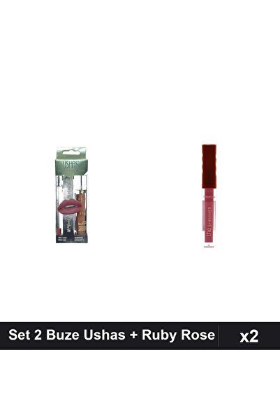 Makeup Set of 2 Ushas Lips Lipstick Pencil no. 13 + Gloss Shimmer Ruby Rose 03