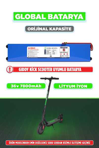 GLOBAL BATARYA Gıddy Kick scooter Uyumlu Elektrikli Scooter Bataryası 36v 780...