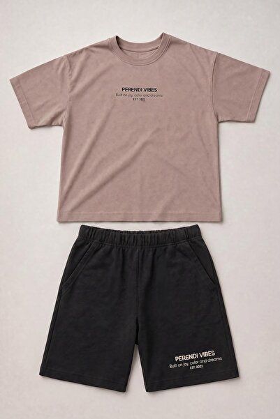 Perendi Boy's Vibes Printed Oversize Shorts Set