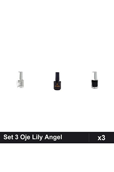 Makeup Set 3 Oje Semipermanentă Lily Angel Alb Negru 5ml + Primer FSM 15ml