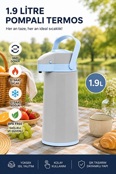 Galeriyo 1.9 Litre Termos Çay Termosu Su Termosu Gri