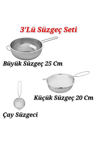 IKEA QUİCK 3'lü Süzgeç Seti Paslanmaz Çelik Mutfak Süzgeci (Büyük 25 Cm; Küçü...