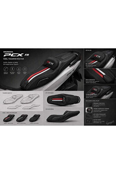 Honda Pcx 125 Comfort Sele Fr Model Koltuk Kırmızı Beyaz Çizgili (2018-26)