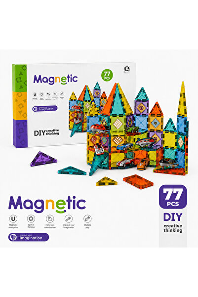 Kids 77 Parça Manyetik Yapı Blok - Çocuklar İçin Eğitici Renkli Mıknatıslı Ma...