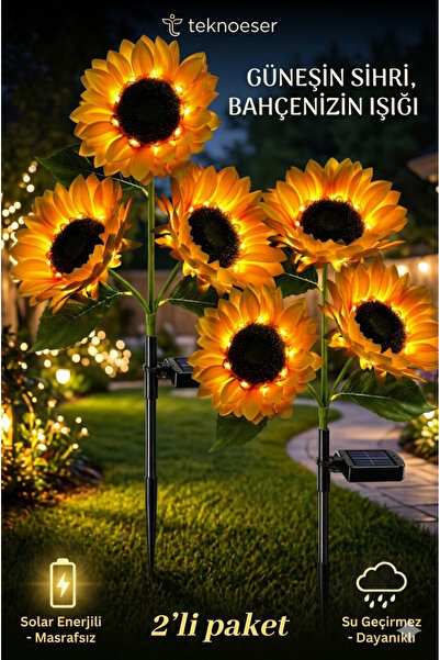 TeknoEser Güneş Enerjili Solar Bahçe Aydınlatması - 2'li Paket Dev Ayçiçeği L...