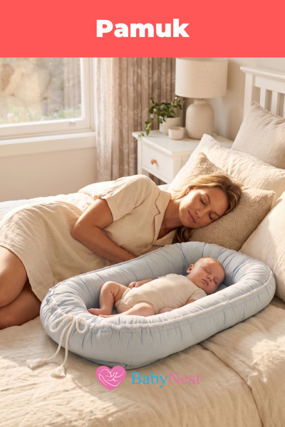 Babynest Premium Oval Bebek Yatağı %100 Pamuk Yenidoğan Uyku Yuvası Ortopedik...