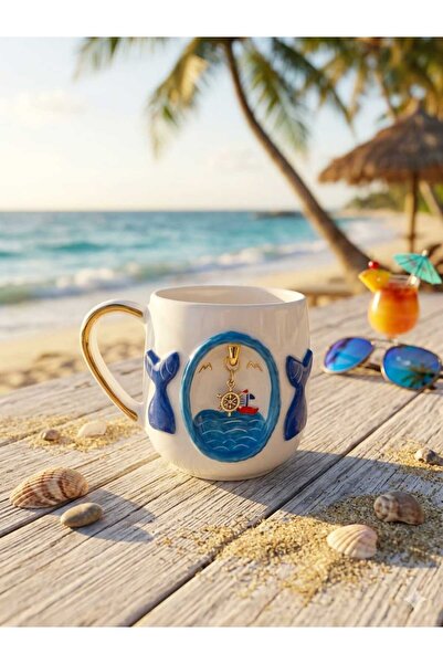 Ceresshop كوب مصنوع يدويًا بتصميم بحري مع حلية على شكل مرساة