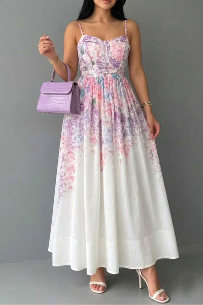 Safgiyim44 Floral Dress with Rope Straps - Lilac