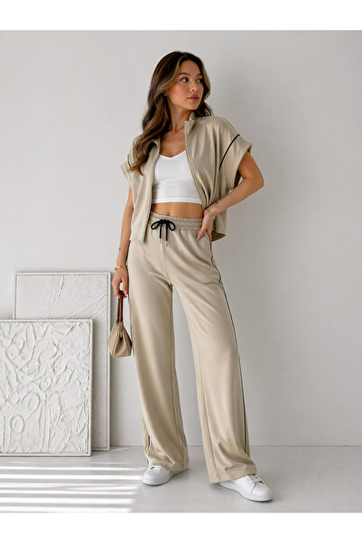 MAİMODA Women's Vest Suit with Piping Detail in Modal Fabric