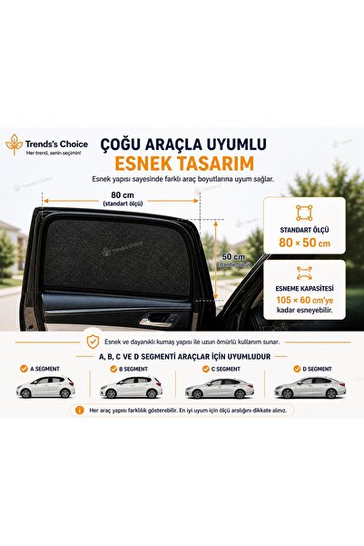 trends's choice 2 Adet Araç Yan Cam Güneşlik Perde | UV Korumalı Esnek Oto Cam Gölgelik Oto Yan Cam Perde