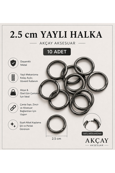 Akçay Aksesuar حلقة زنبركية ذهبية 2.5 سم 10 قطع
