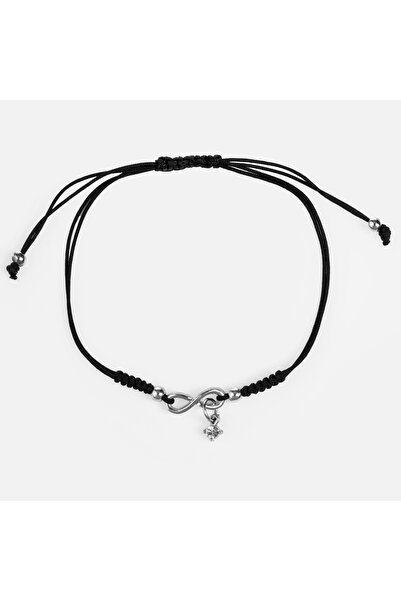 Zumzeria Brățară neagră din macrame cu simbolul infinitului și strasuri
