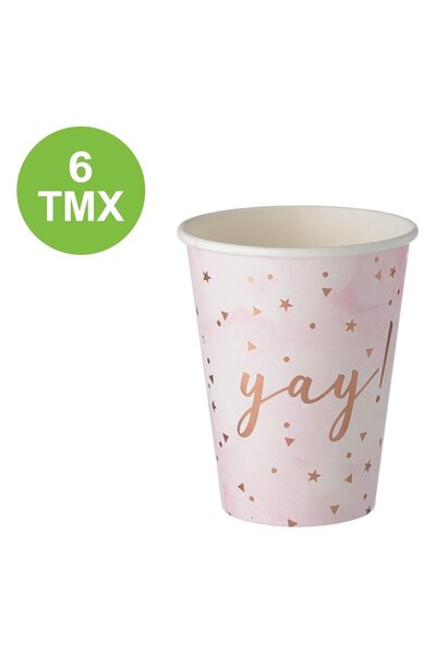 Zumzeria Pink Paper Cups with Golden Foil 'Yay' 360ml - 6pcs