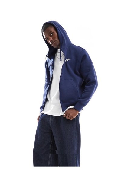 Nike Sportswear Club Full Zip Hoodie Şardonlu Kapüşonlu Lacivert Fermuarlı Sw...
