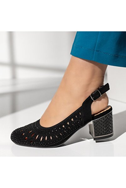 Modlet.ro Women's black suede pumps with rhinestones MOD04542