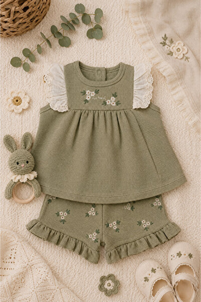 Minelia Kids Baby Girl 100% Cotton Floral Embroidered Ruffle Shorts Summer Se...