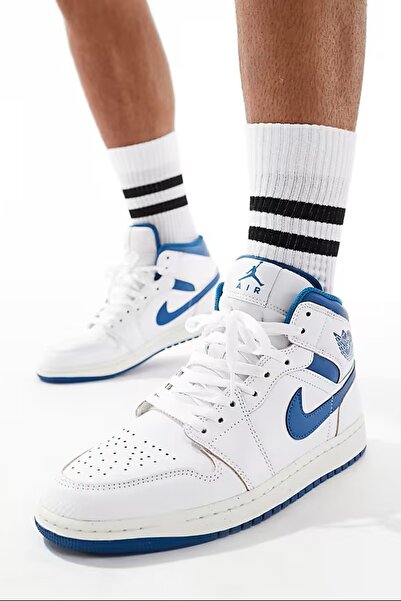 Nike Air Jordan 1 Mid Special Edition Leather Unisex Sneaker Hakiki Deri Bile...
