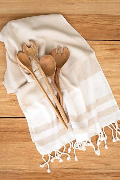 Barine Simple Tassel 2-Piece Kitchen Towel Beige