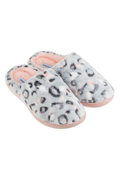 Zumzeria Gray Winter Slippers with Animal Print Design made of Faux Fur & Rei...