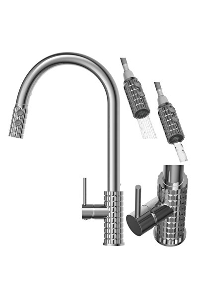 Granitan Baterie Bucatarie Snake Pro, Duza Retractabila, Crom