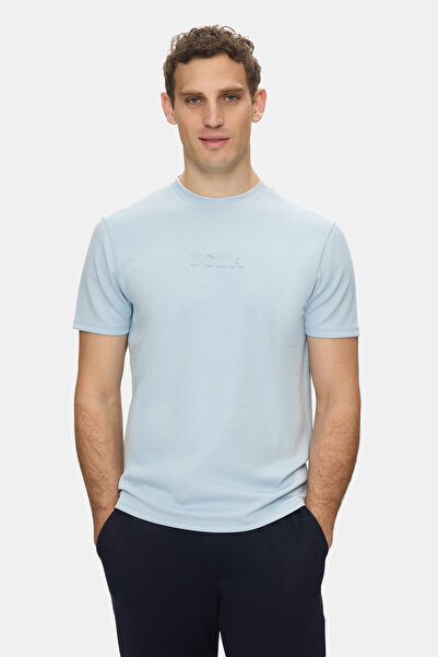 UCLA Canary Sky Blue Crew Neck Seersucker Printed Soft Textured Modal Fabric ...