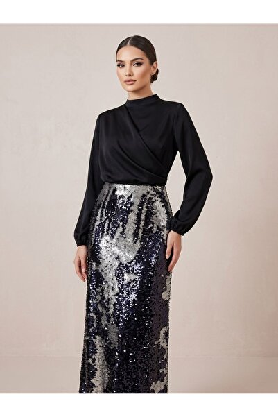 Hassene Butik Hassene Valure Bluz Siyah Abiye Şık Elegant Tasarım