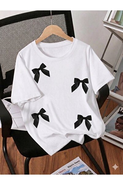 vinraus Kız Çocuk Beyaz 4 Kurdeleli Baskılı Günlük Rahat Tshirt