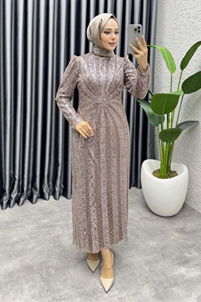 Kalemen Moda Afitap Tasarım Kalem Abiye 8038 Pudra Vizon