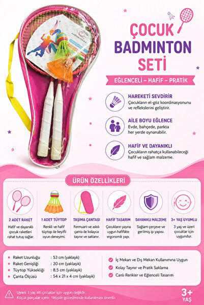 lawrenceshop Çocuk Badminton Seti 2 Raket 2 Tüytop Taşıma Çantalı Hafif Eğlen...
