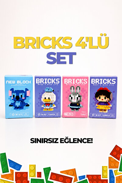 4koma Bricks 4'lü Set Model Karakter Figürü Judy-Donald-Stich-Pamuk Prenses 3...