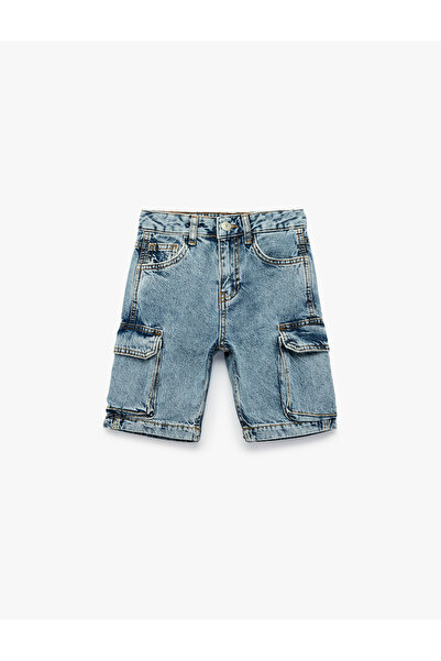 Koton Cotton Oversize Cargo Denim Shorts with Flap Pockets