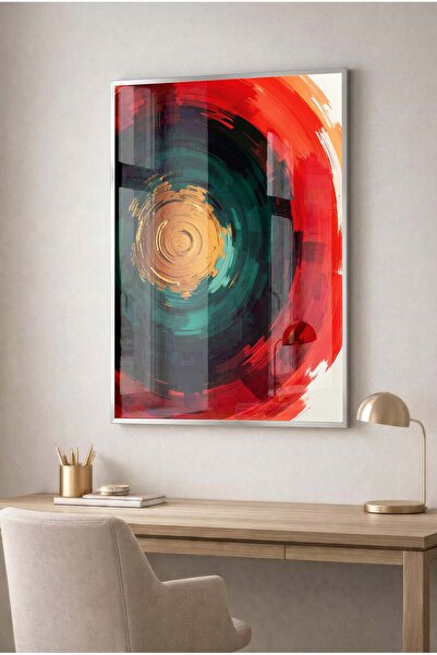 Zevahir Mobilya Dekorasyon Abstract Glass Painting with Gold Center - Silver ...