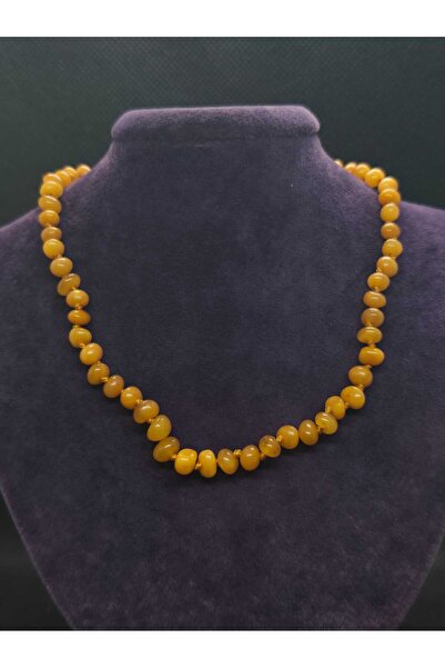 sarıyer silver Amber Necklace Baby Kids Size Design Knotted Chain Natural Sto...