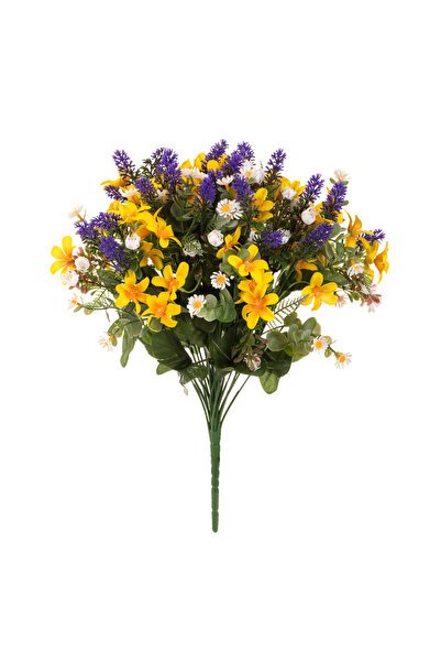Zumzeria Buchet de flori artificiale mov și galbene cu margarete albe 42cm