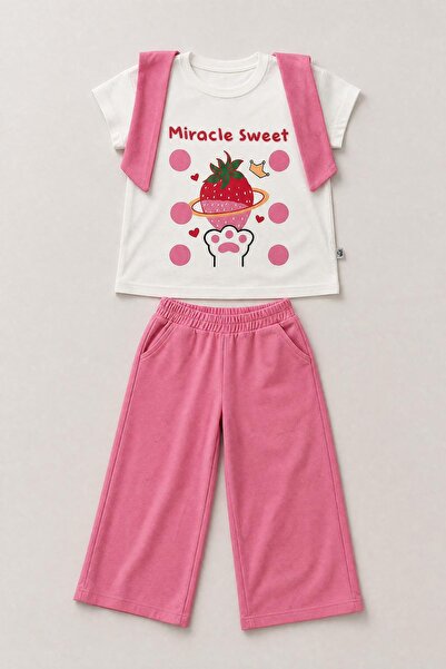 Perendi Girl's Strawberry Printed Wide-Legged Suit
