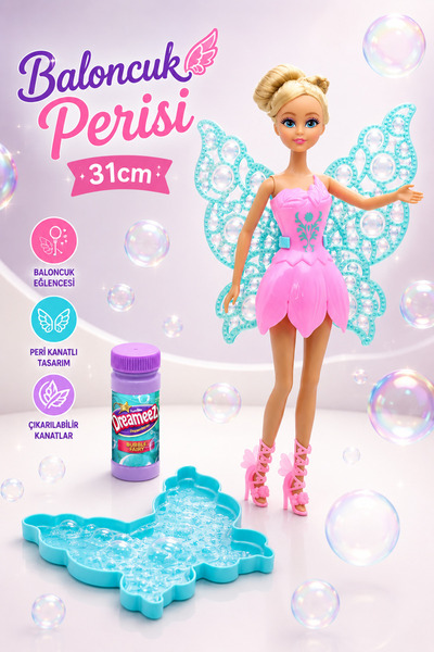 YILDIRIM OYUNCAK Baloncuk Perisi Bebek 31cm - Kanatlı Peri Kızı Bubble Fairy ...