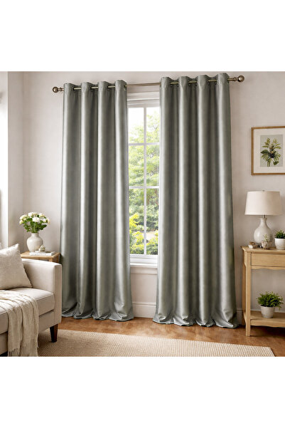 Zumzeria Gray Faux Silk Decorative Curtain with Rings 140x260cm